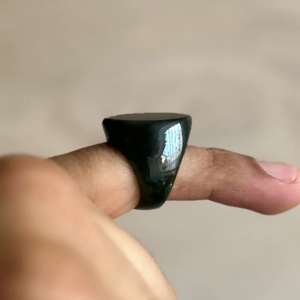 Dark Nephrite Jade Stone Ring